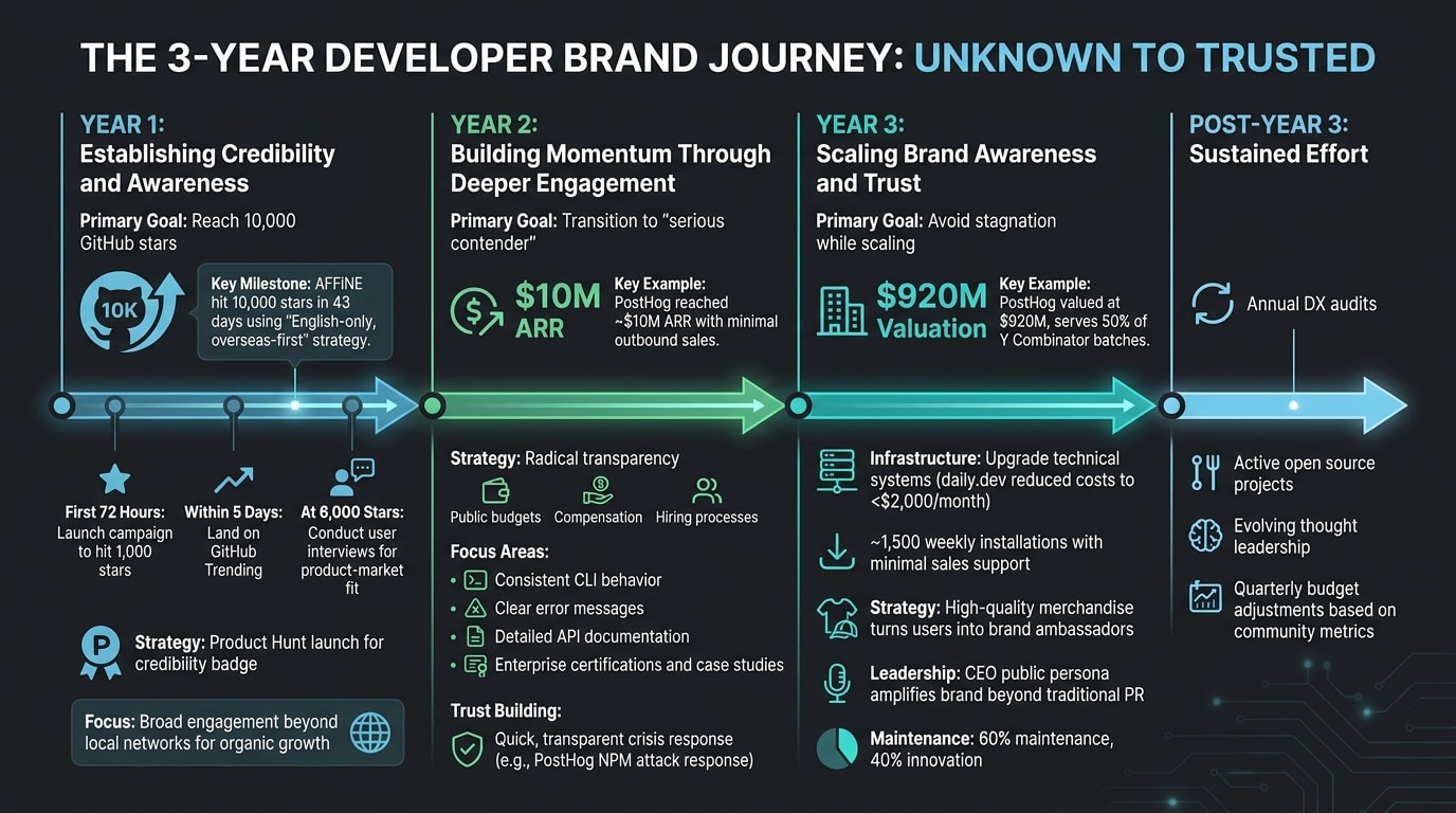 3-Year Developer Brand Building Timeline: From Unknown Startup to Trusted Ecosystem Name