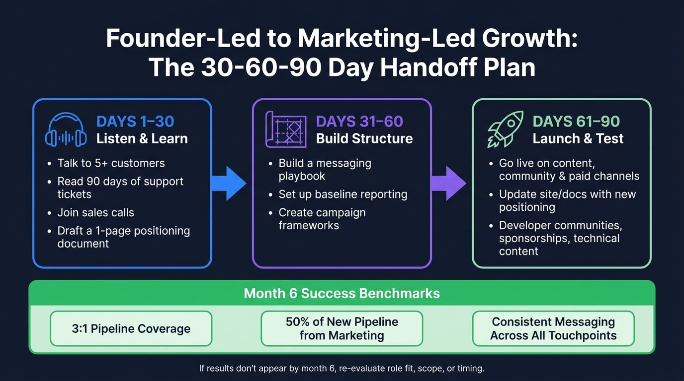 Founder-Led to Marketing-Led Growth: The 30-60-90 Day Handoff Plan
