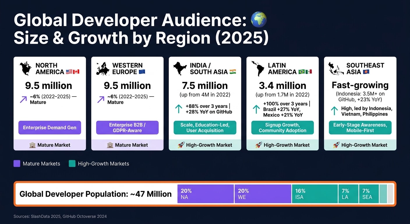 Global Developer Population & Growth by Region (2025)