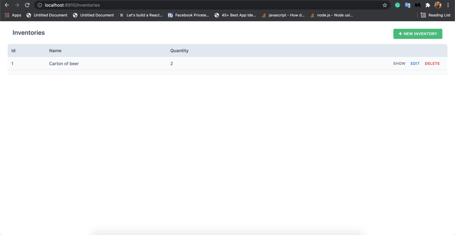 Viewing inventories with the newly created inventory item