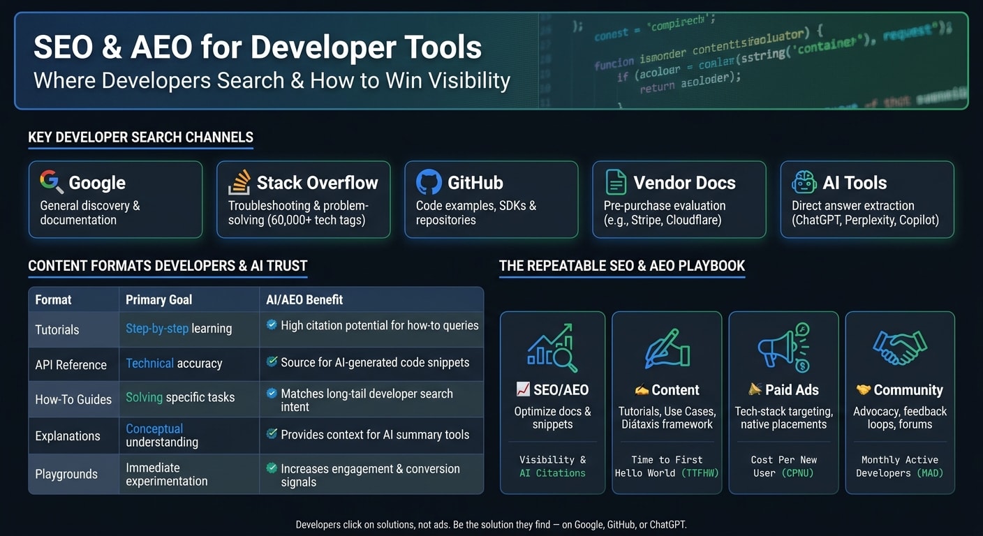 SEO & AEO for Developer Tools: Where Developers Search & How to Rank