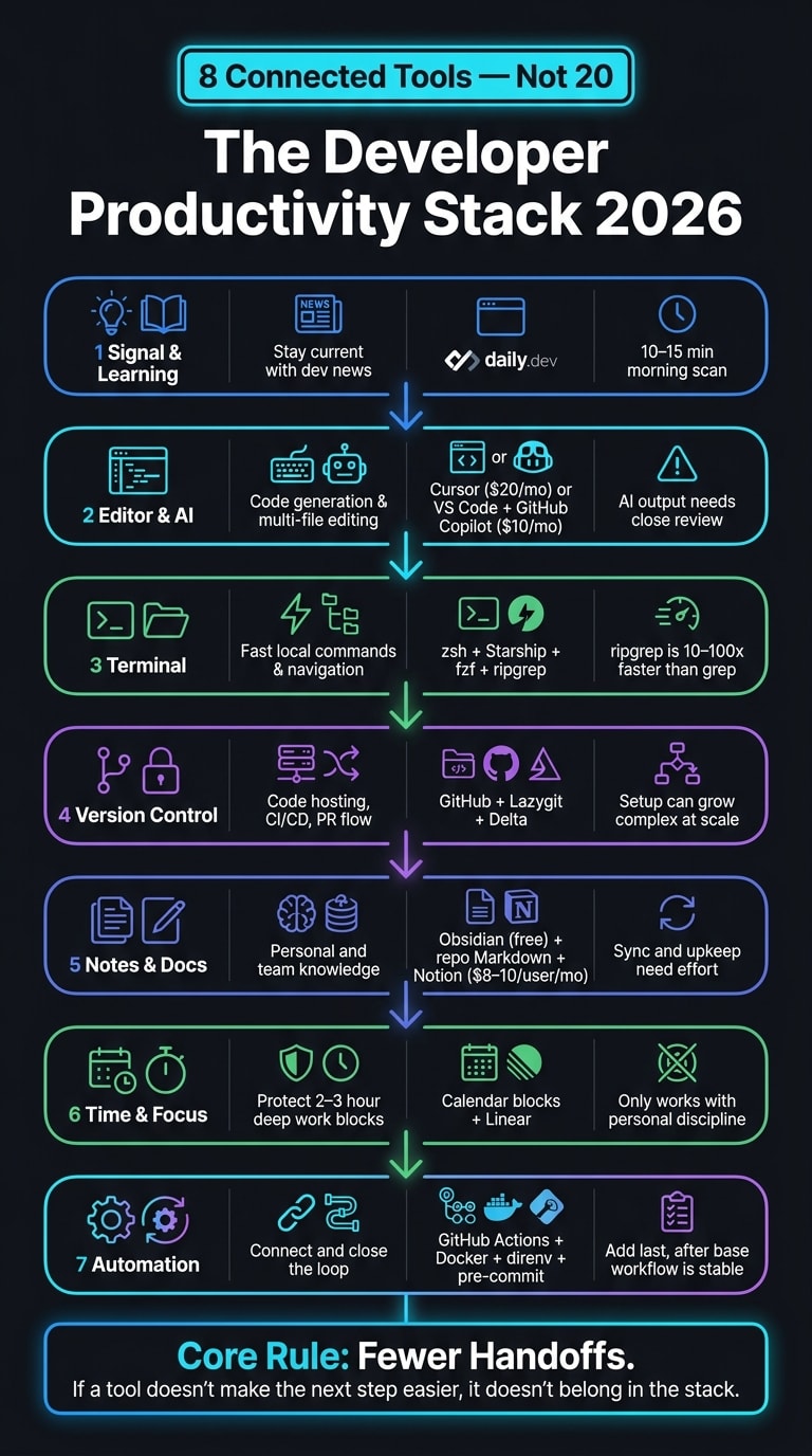 Developer Productivity Stack 2026: Build Order & Layer Breakdown