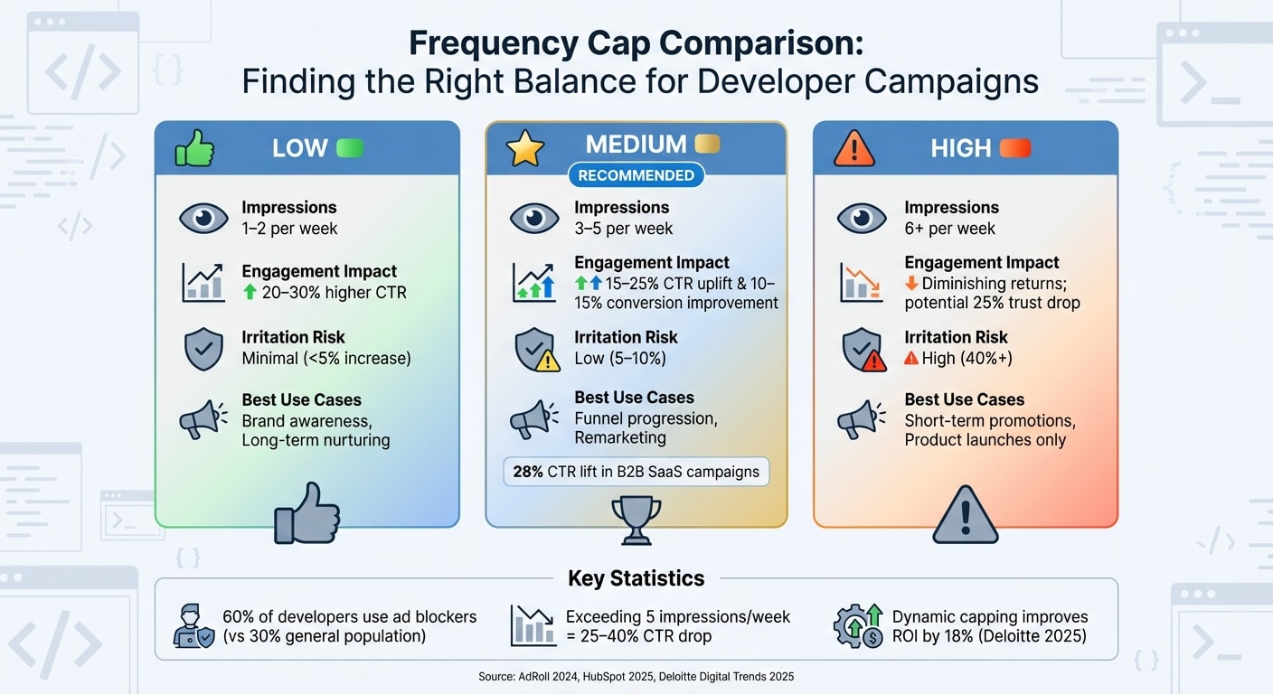 Ad Frequency Capping Strategy Comparison for Developer Campaigns