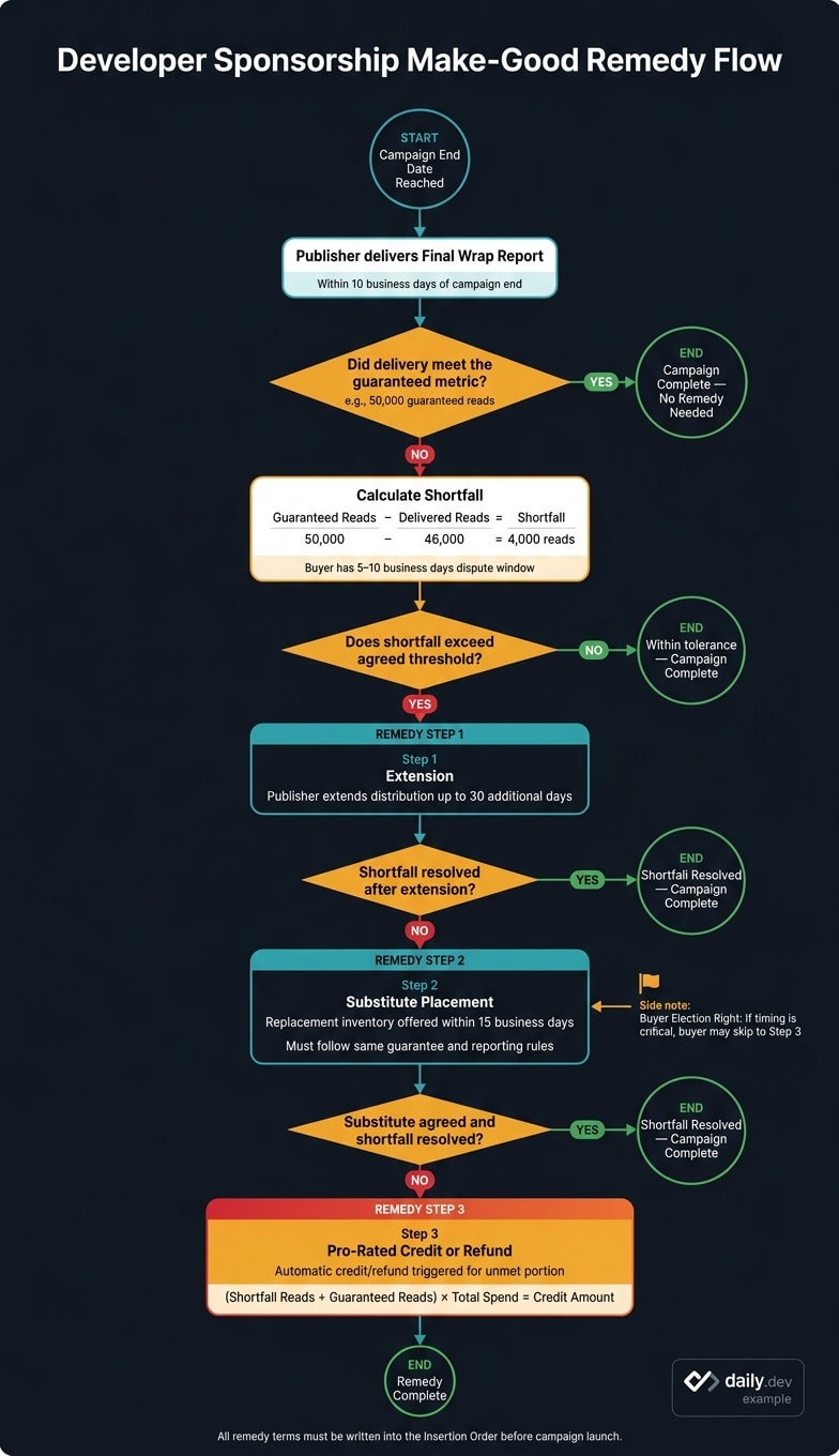 Developer Sponsorship Negotiation: Make-Good Remedy Flow