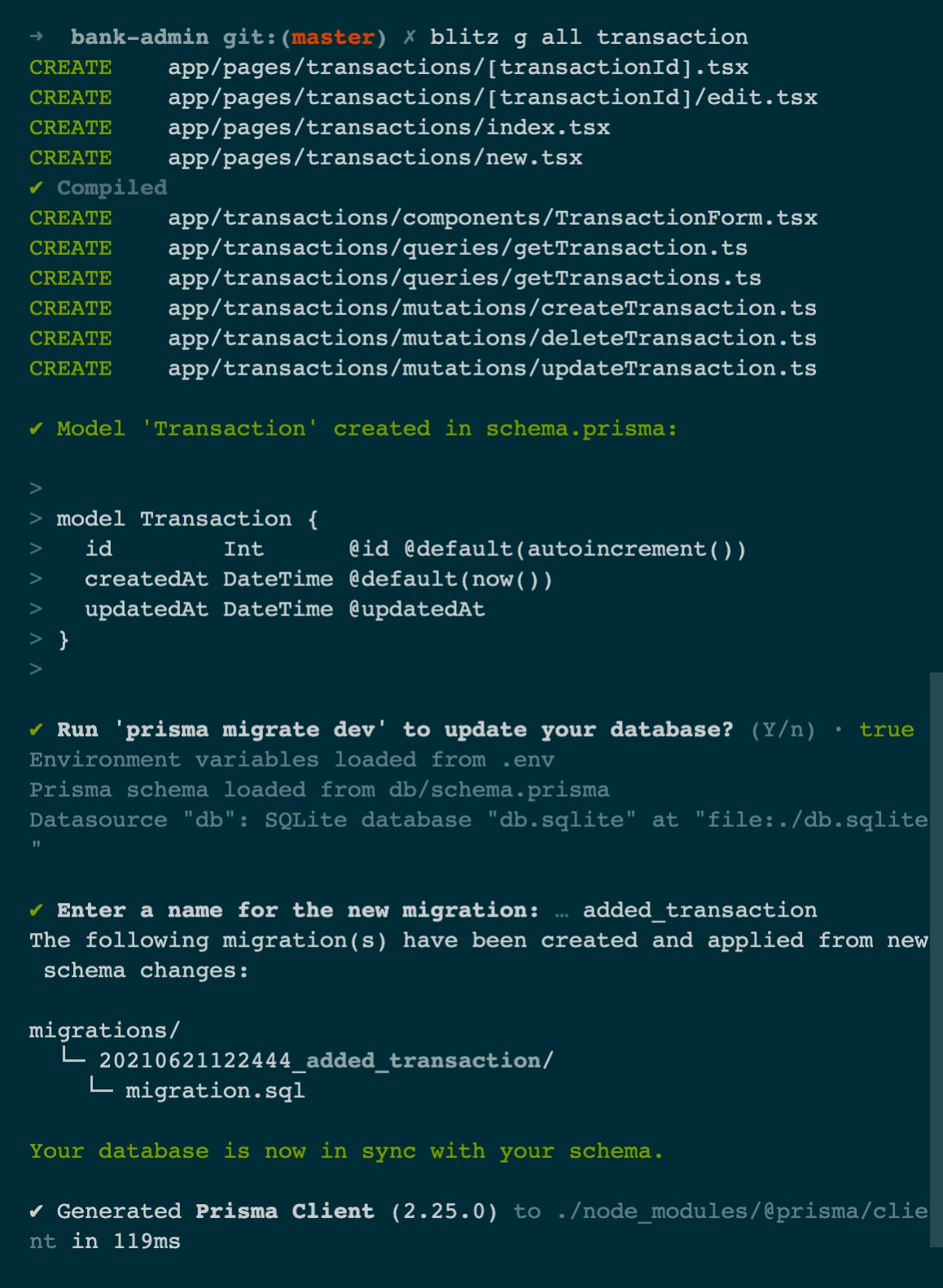Generate all files for the Transaction model