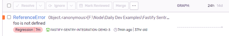 Error at our Sentry dashboard