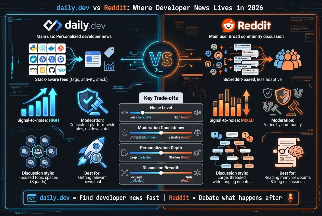 daily.dev vs Reddit: Developer News Platform Comparison 2026