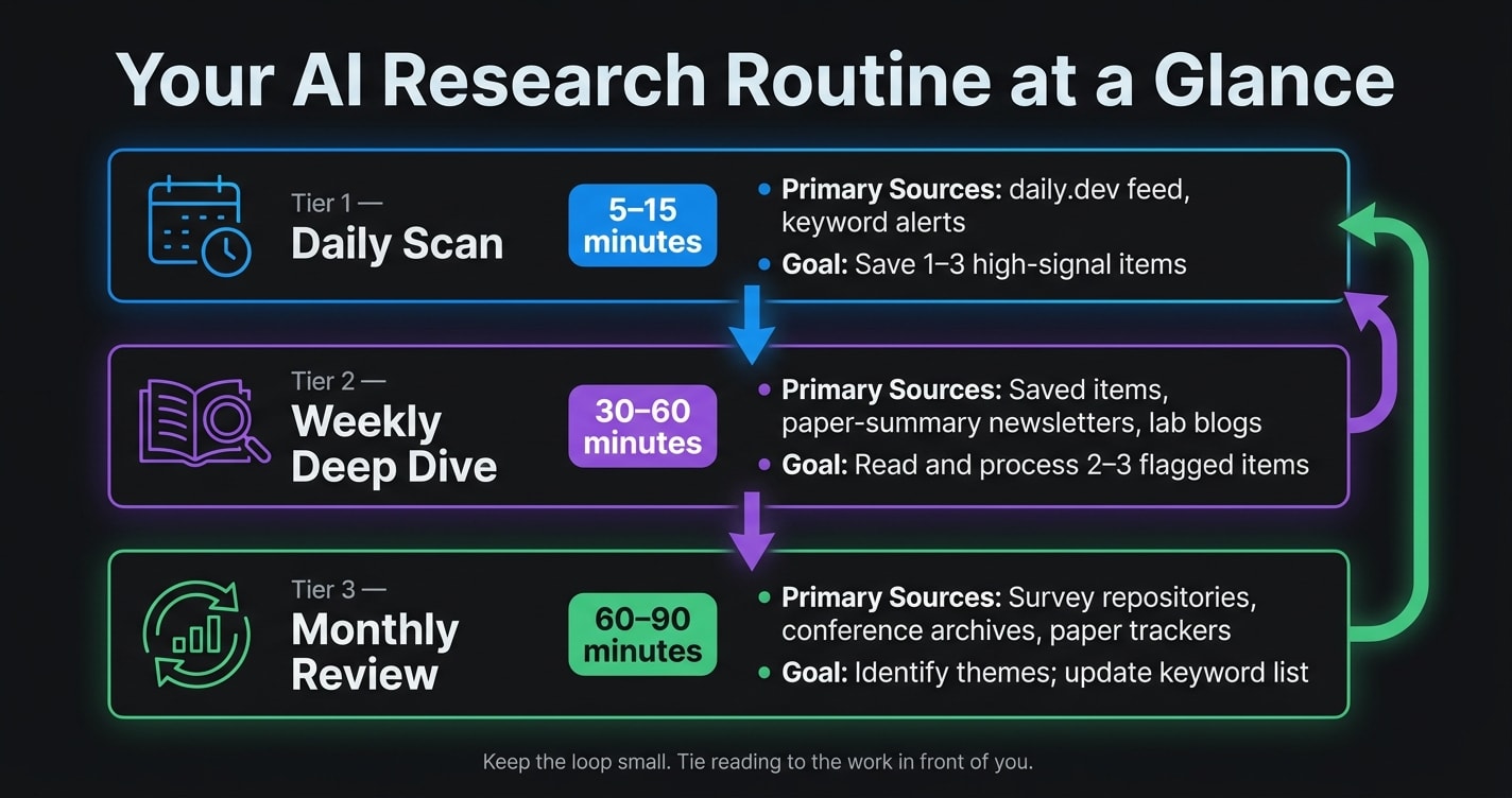 How to Stay Current on AI Research: Daily, Weekly & Monthly System
