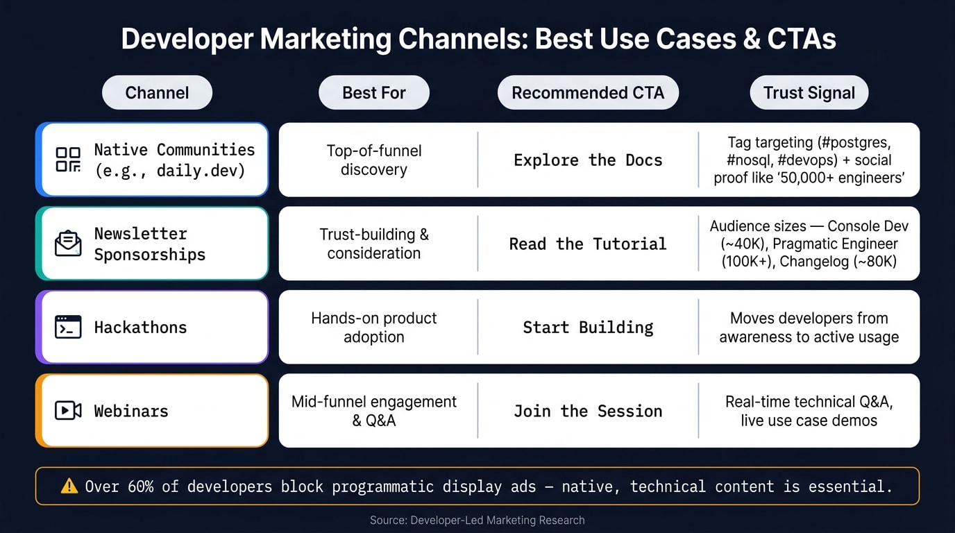 Developer Marketing Channels: Best Use Cases & CTAs for Database Products