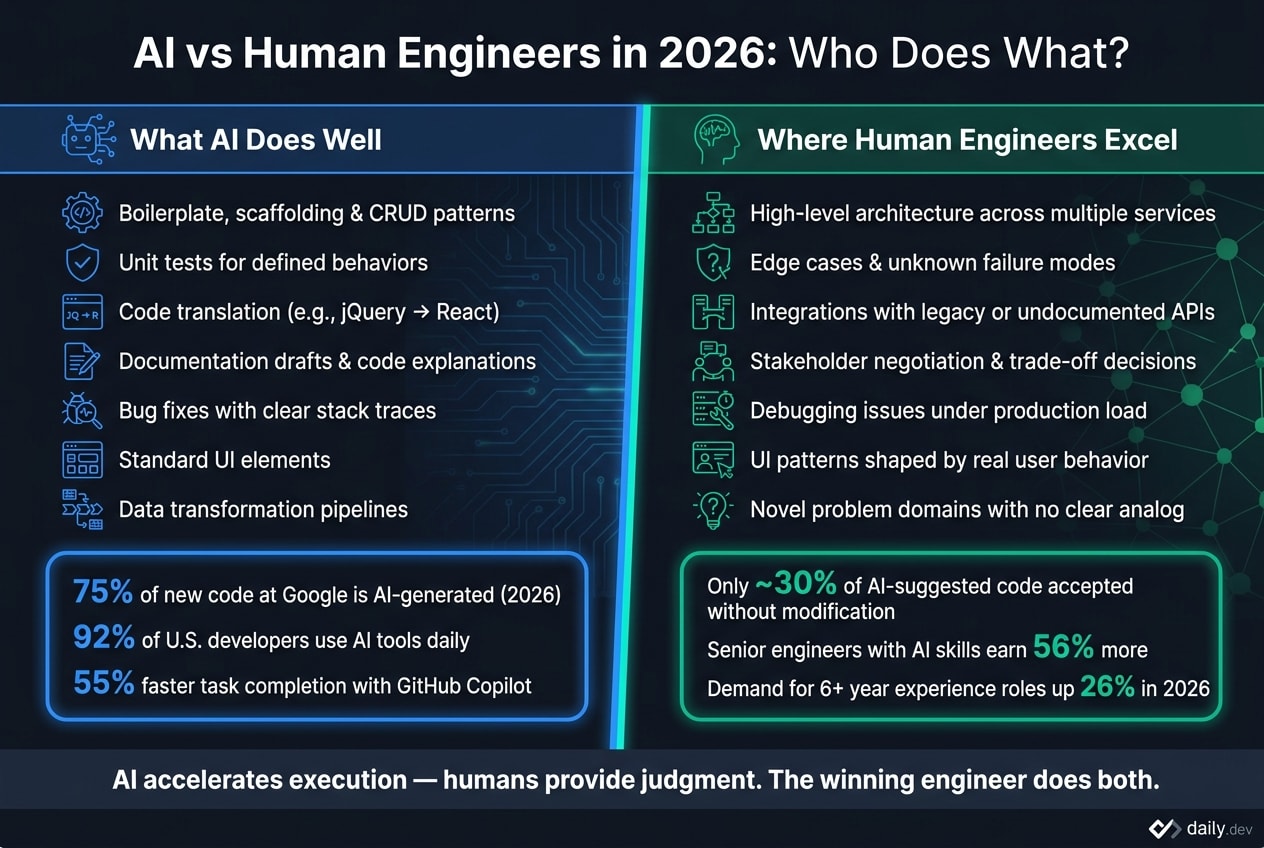 AI vs Human Engineers in 2026: Who Does What?