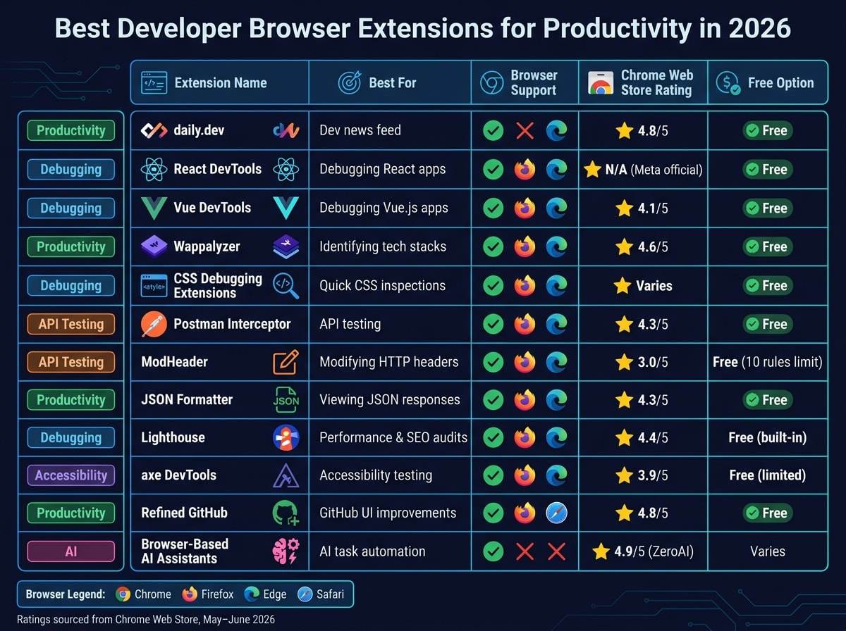 Best Developer Browser Extensions 2026: Quick Comparison Guide