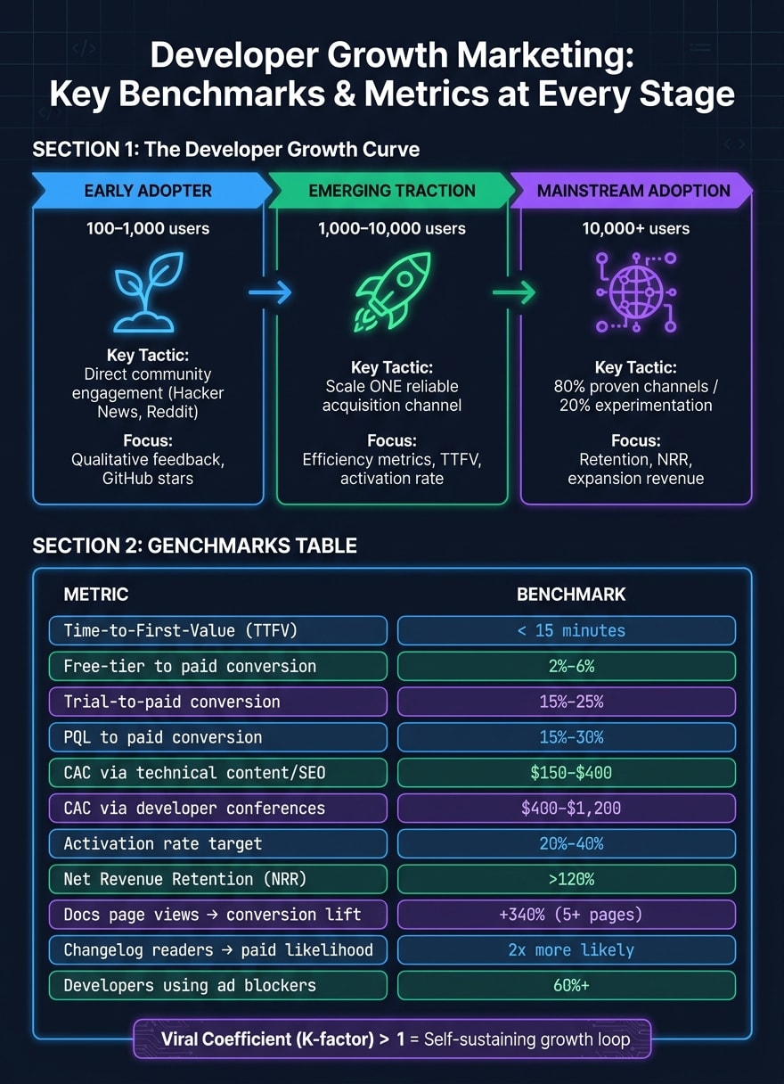 Developer Growth Marketing: Key Benchmarks & Metrics at Every Stage