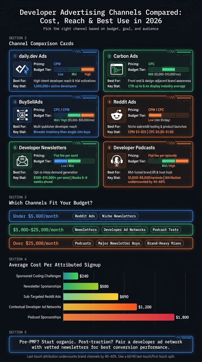 Developer Advertising Channels Compared: Cost, Reach & Best Use in 2026