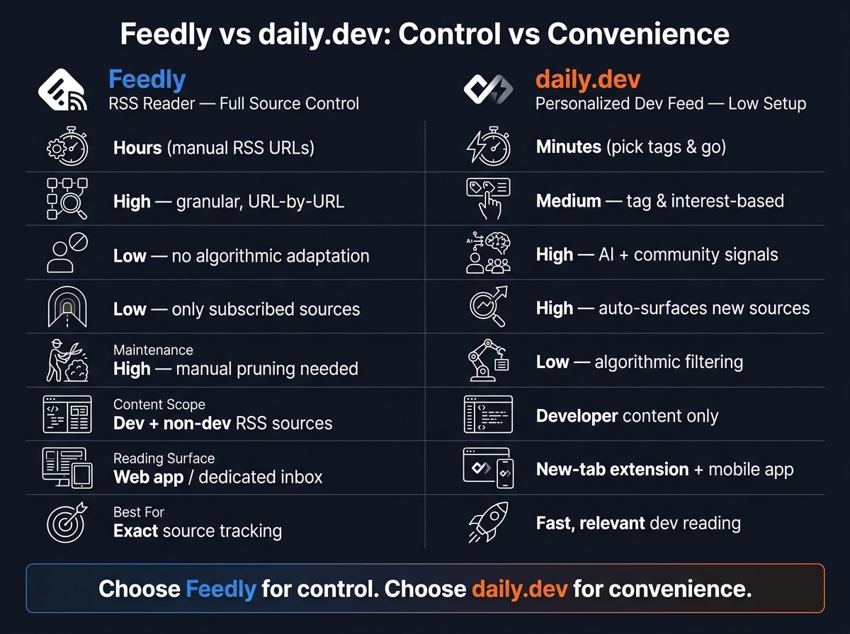 Feedly vs daily.dev: Developer News Reader Comparison