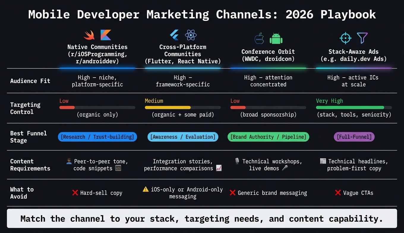 Mobile Developer Marketing Channels Compared: 2026 Playbook