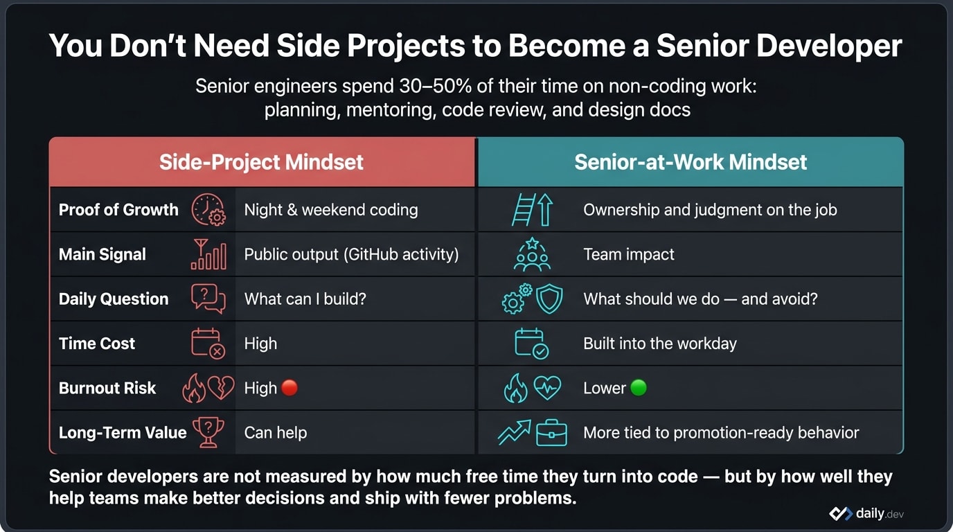 Side-Project Mindset vs. Senior-at-Work Mindset: What Actually Gets You Promoted