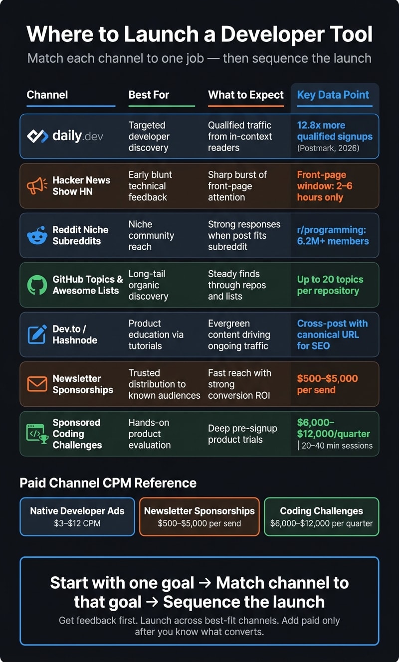 Developer Tool Launch Channels: Quick Comparison Guide