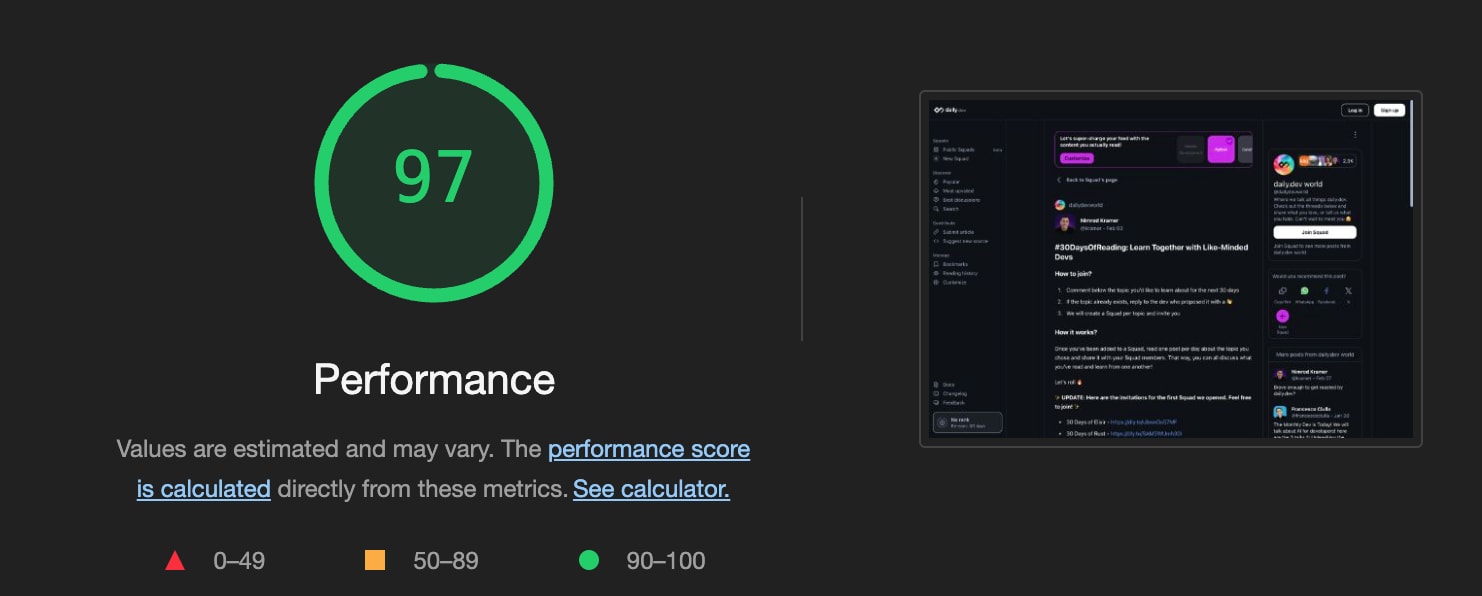 Lighthouse score after our optimizations explained in the article