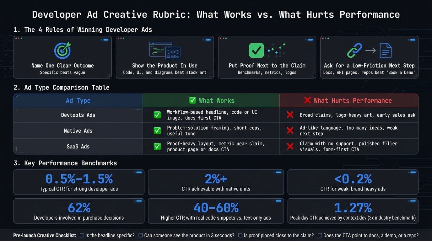 Developer Ad Creative Rubric: What Works vs. What Hurts Performance