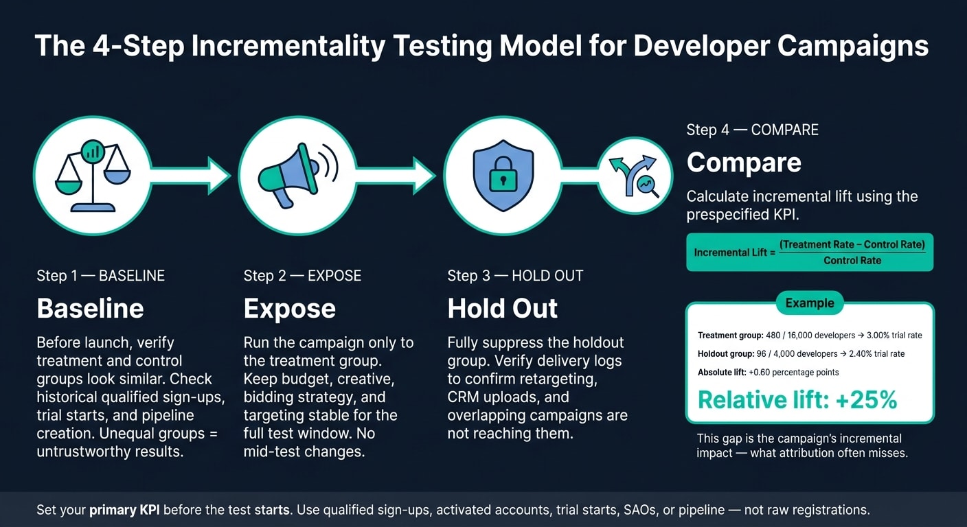 Incrementality Testing: 4-Step Framework for Developer Ad Campaigns