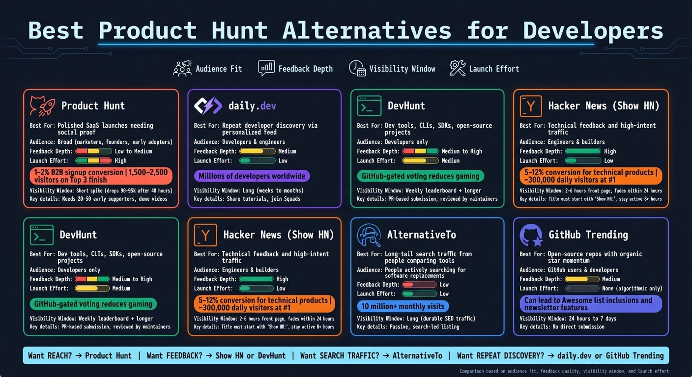 Best Product Hunt Alternatives for Developers: Platform Comparison