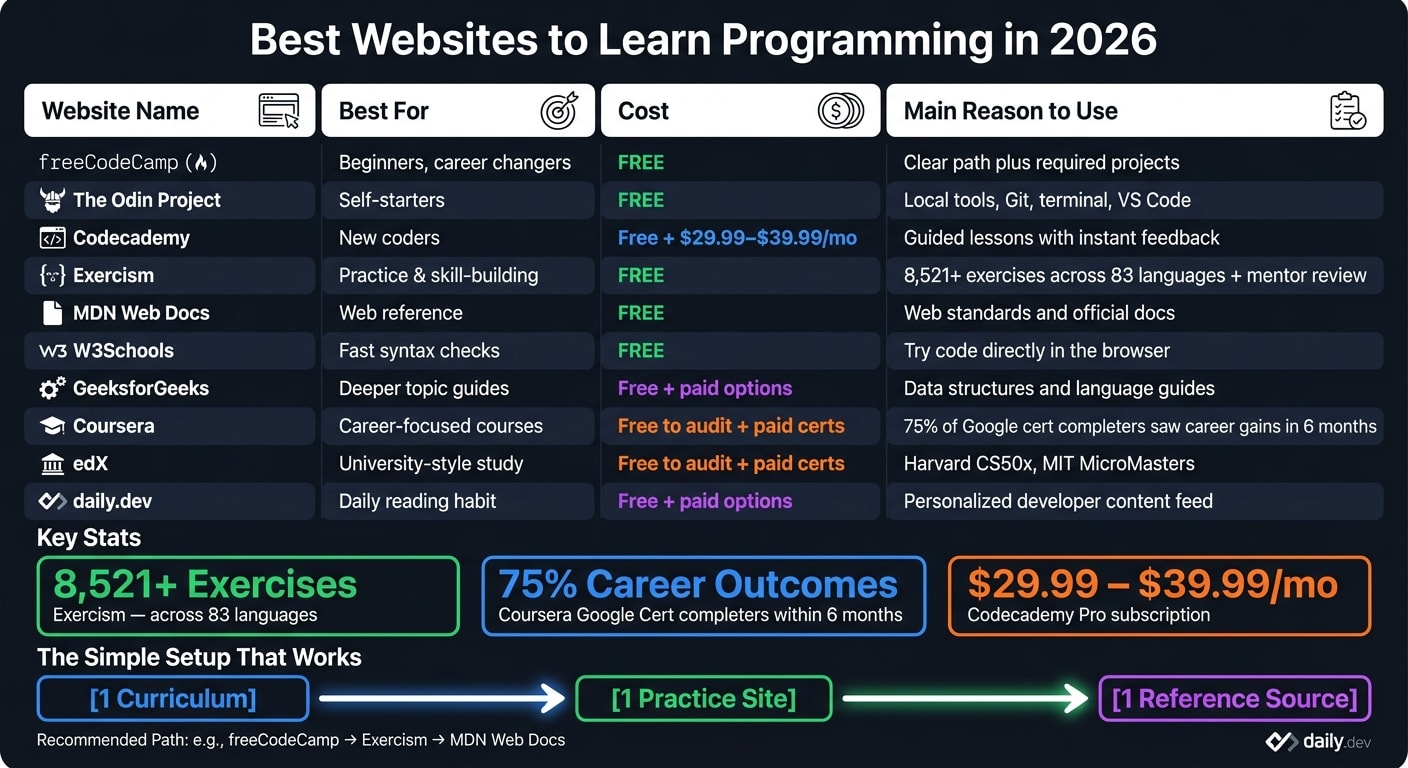 Best Programming Learning Websites 2026: Quick Comparison Guide
