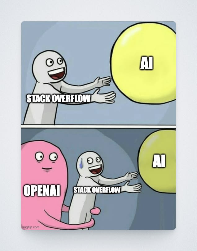 Meme about Stack Overflow being pulled away from AI by OpenAI