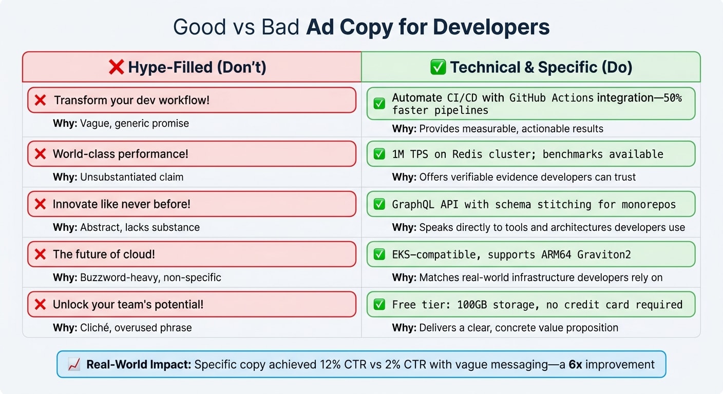 Effective vs Ineffective Developer Marketing Ad Copy Examples