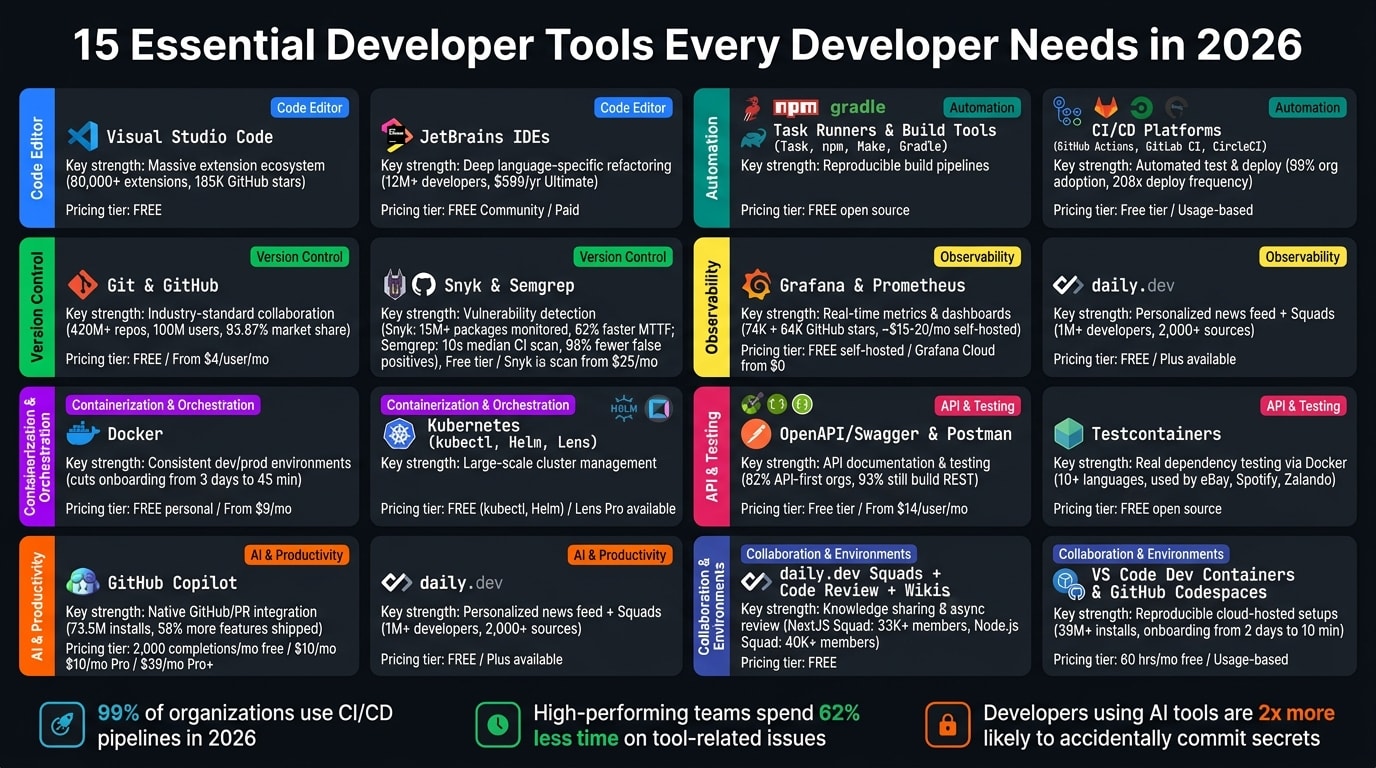 15 Essential Developer Tools in 2026: Features, Pricing & Use Cases