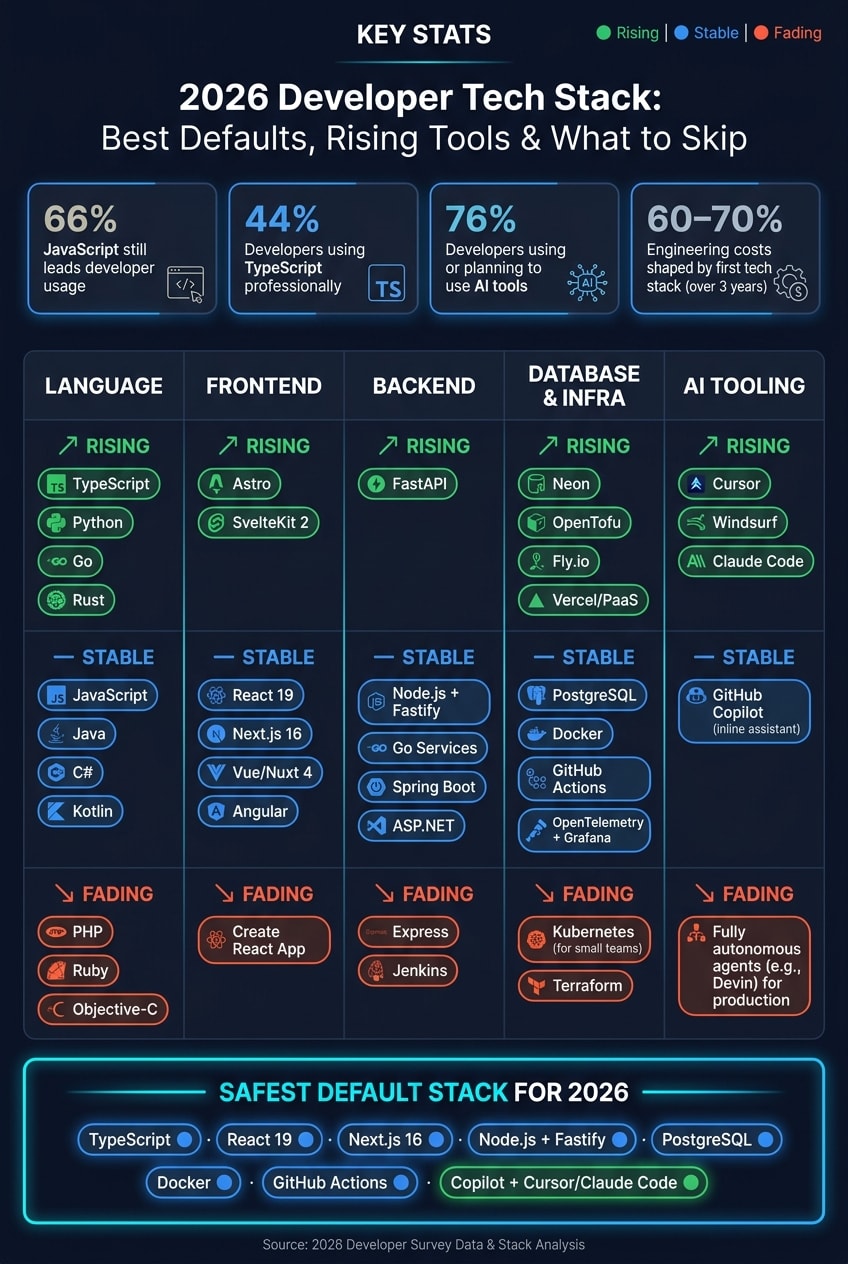2026 Developer Tech Stack: Best Defaults, Rising Tools & What to Skip