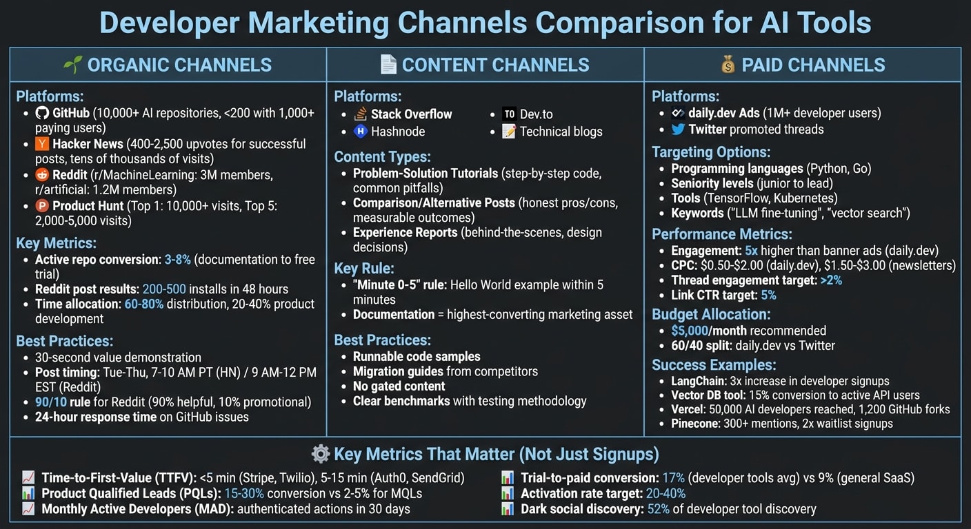 Developer Marketing Channels Comparison: Organic vs Content vs Paid