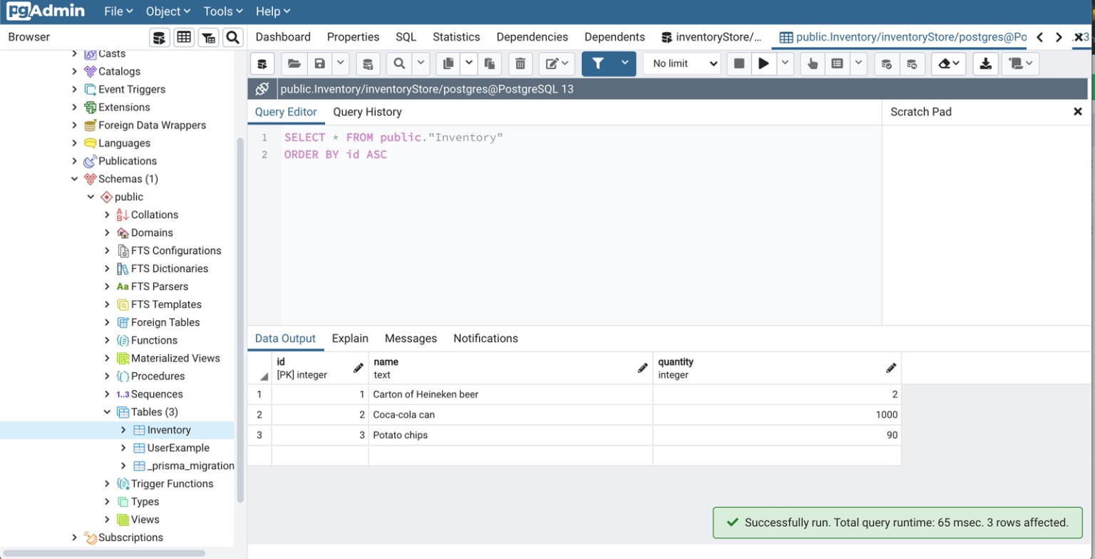 Inventories in the Postgres DB