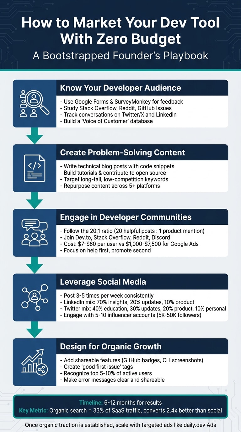 Zero-Budget Marketing Strategy for Dev Tools: 5-Step Framework
