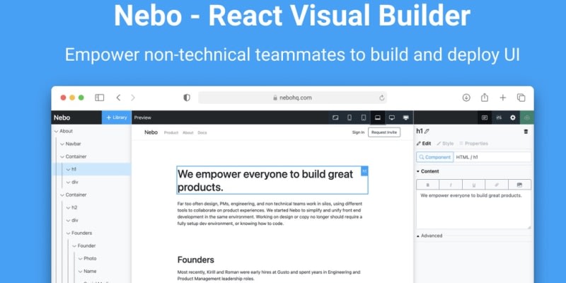 Nebo - No-code visual builder for React front end
