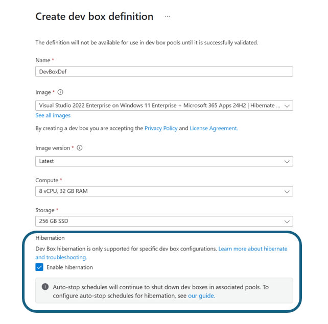 Control cloud costs with Dev Box hibernation features
