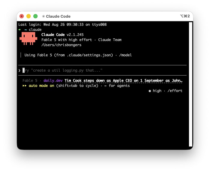 dailydev headlines in the Claude Code statusline