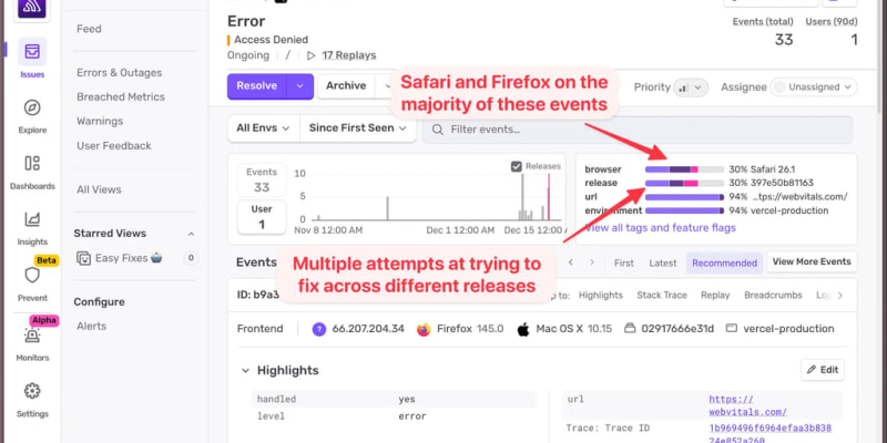 Sentry: Debugging Next.js with logs (when errors aren’t enough)