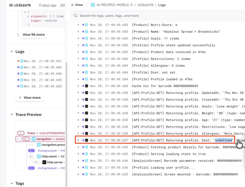 Sentry: How to debug undefined properties in React Native with Sentry Logs