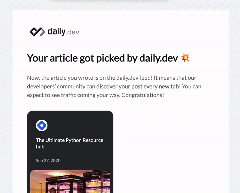 Notification of post listing on daily.dev