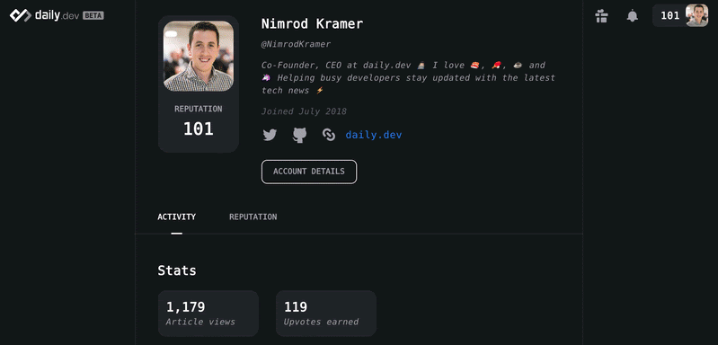 Reputation points on daily.dev profile