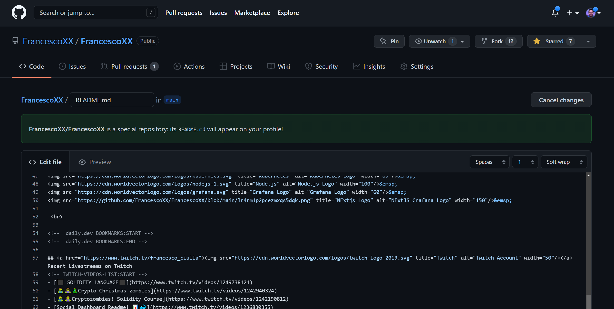 GitHub profile repository README setup