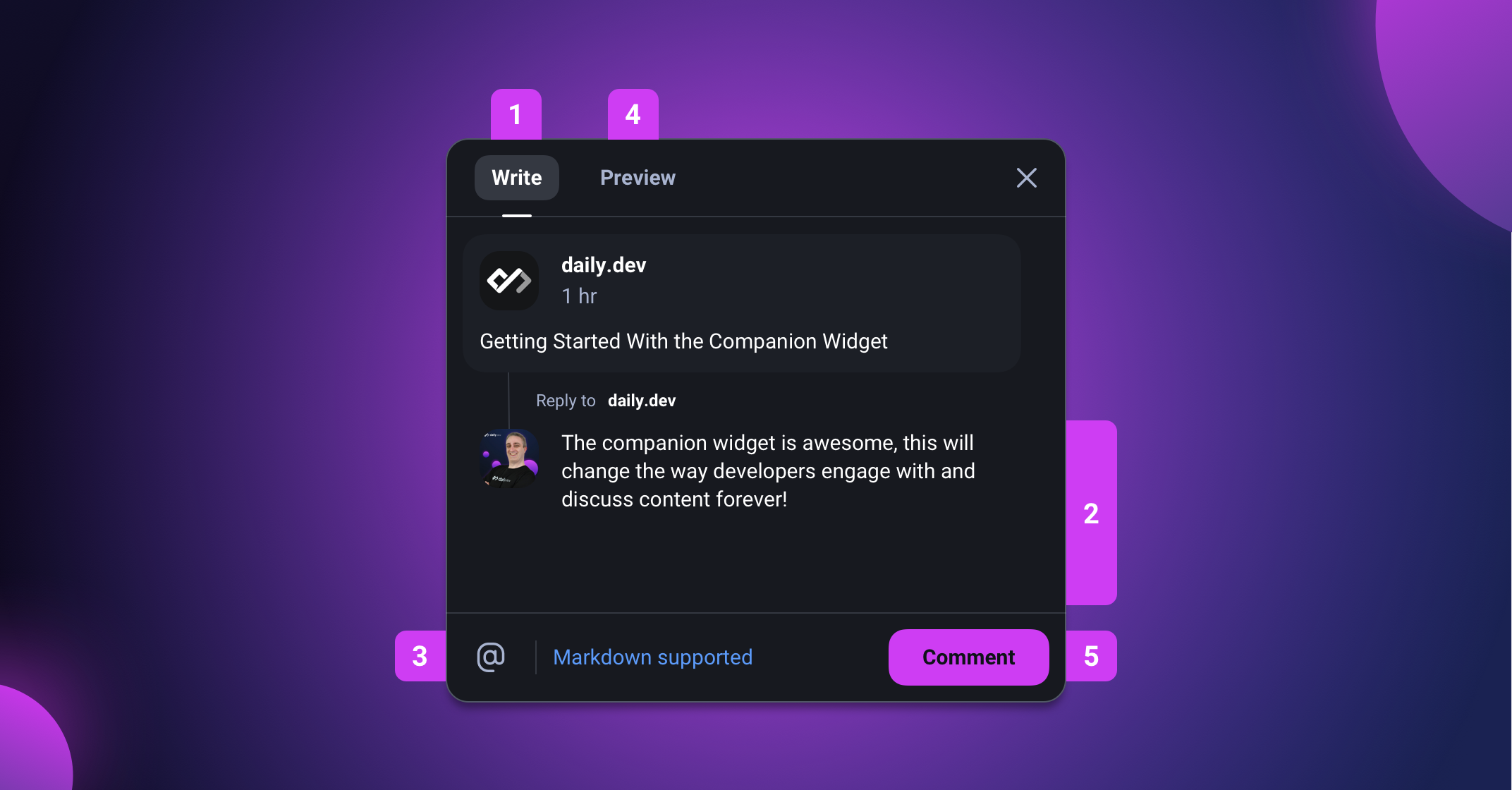 Comment Modal with Options Highlighted
