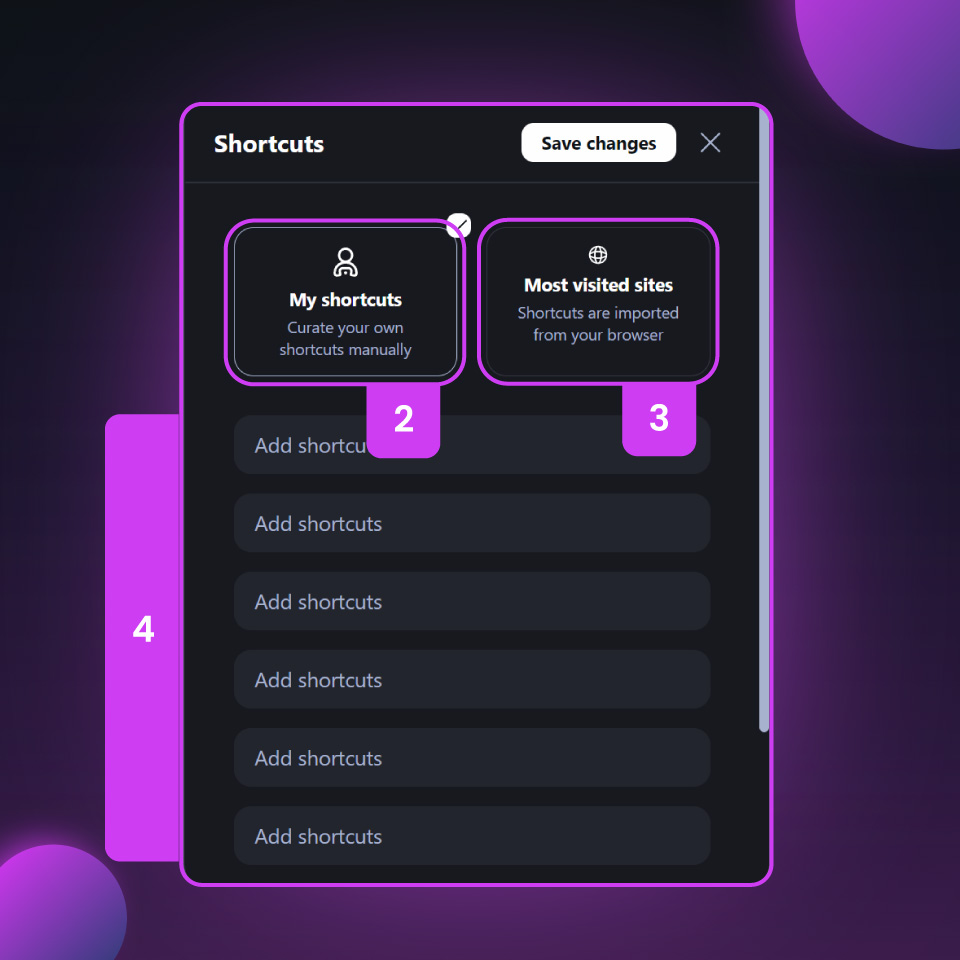 Shortcuts modal with 