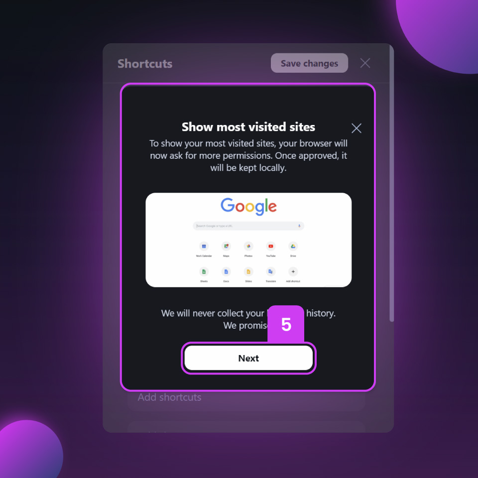 Information about extra permissions needed shown in a modal, along with the 