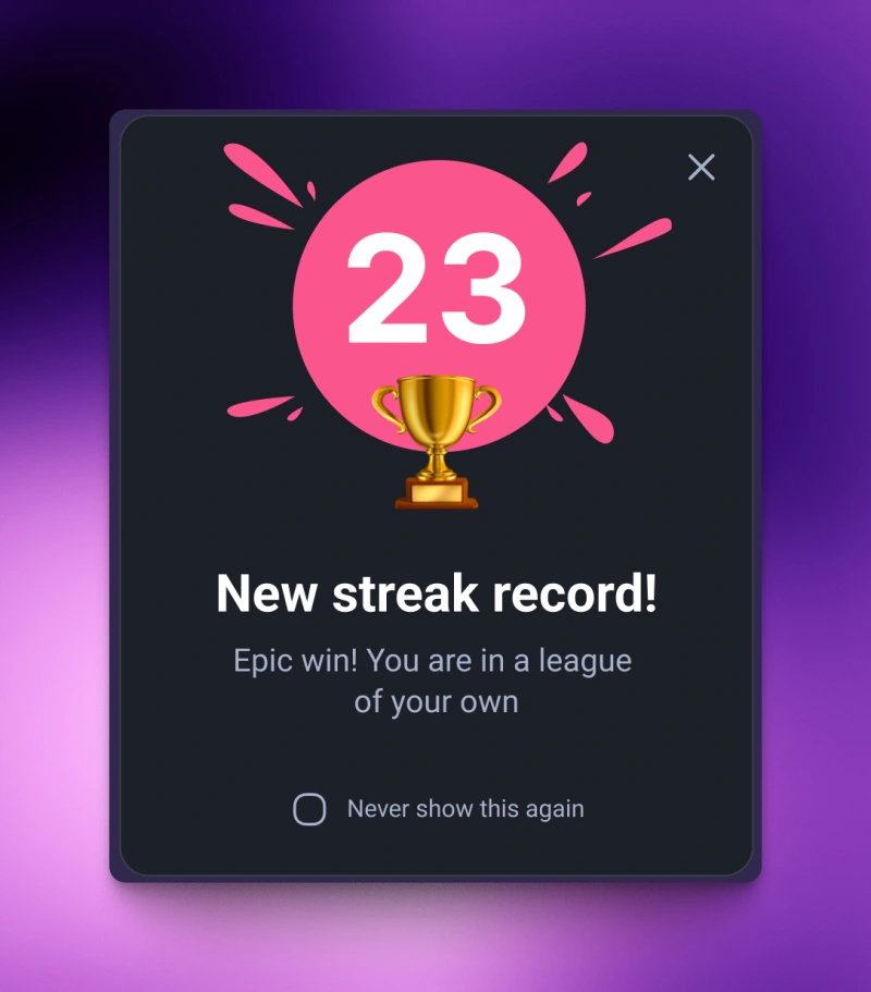 Notification pop-up celebrating a reading streak milestone