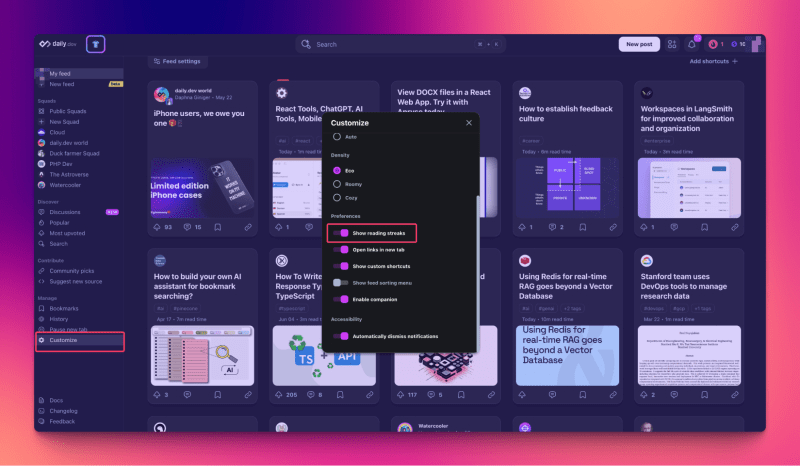 Option to enable or disable reading streak in settings