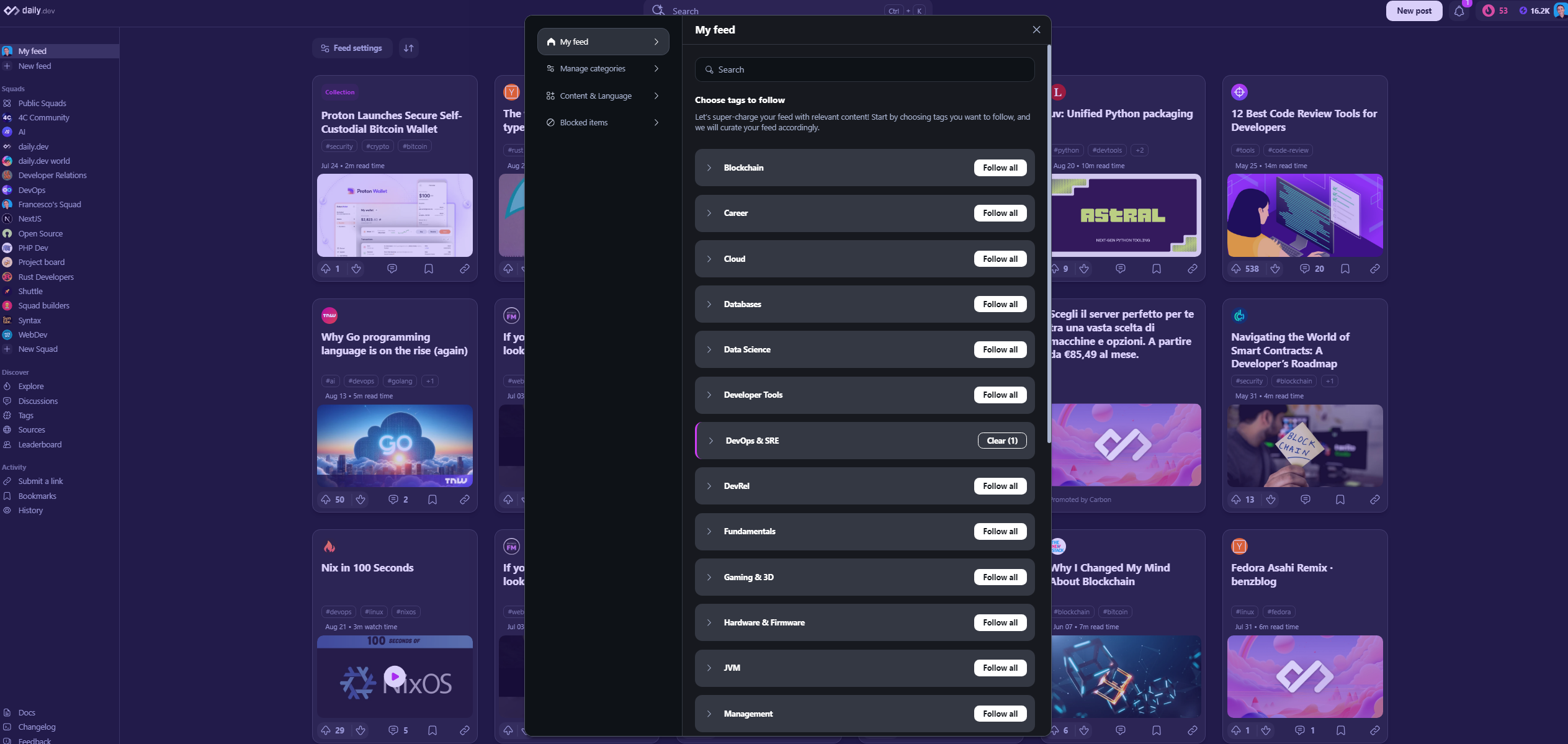 Blocked items list showing how to unblock specific tags or sources