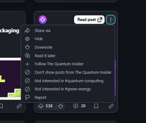 Options menu showing options for blocking specific tags or sources