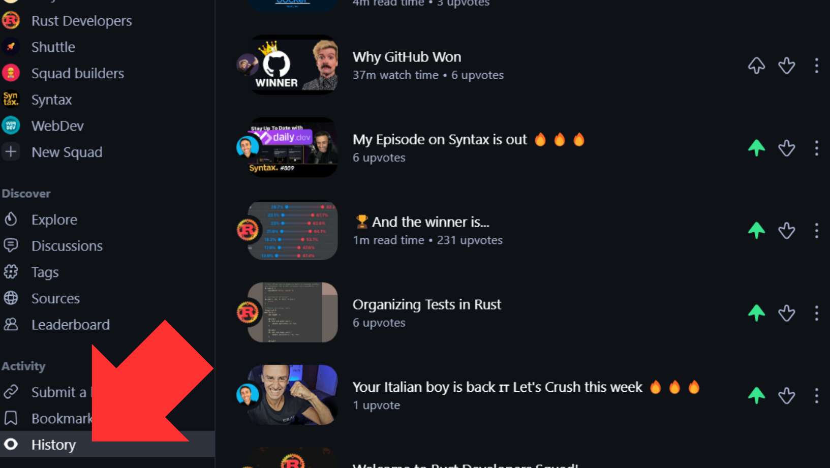 Access your reading history directly from the sidebar