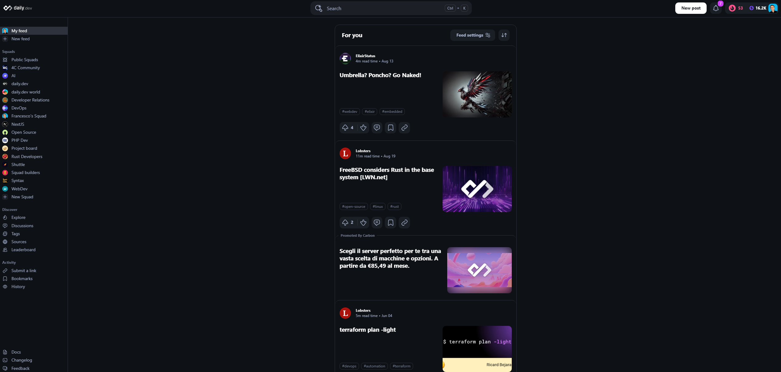 List mode view for daily.dev feed